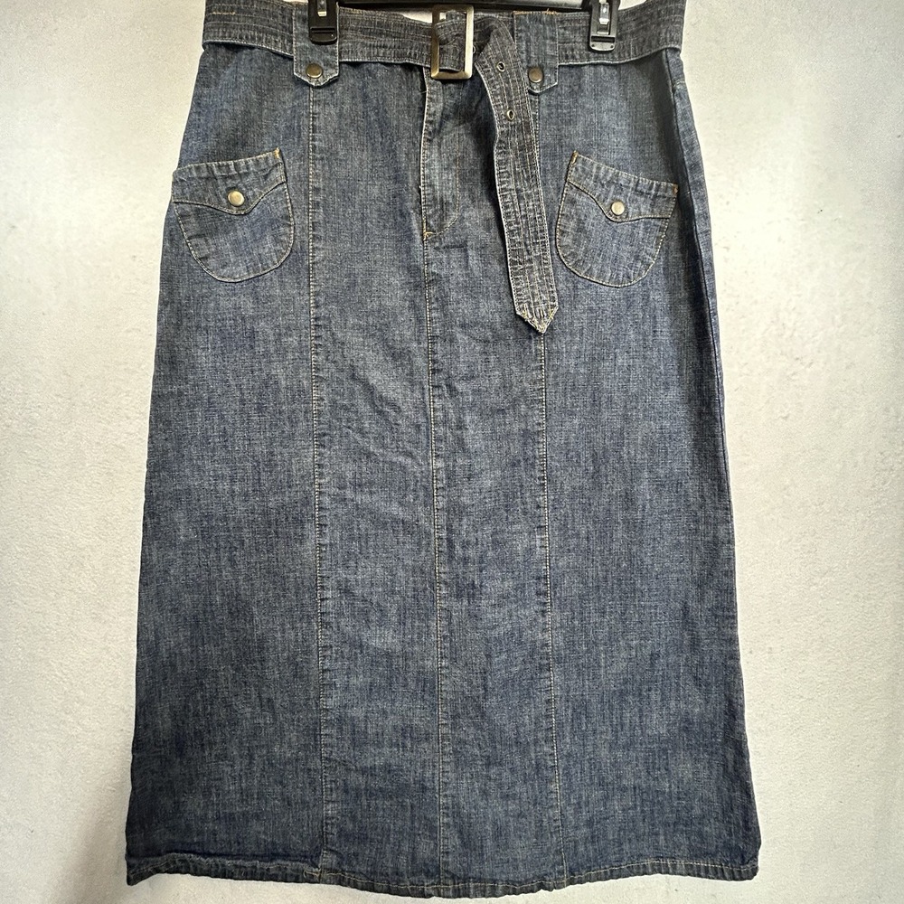 Vintage Details Belted Denim Long Maxi Skirt Size 18W Dark Wash 90s Y2K Jean